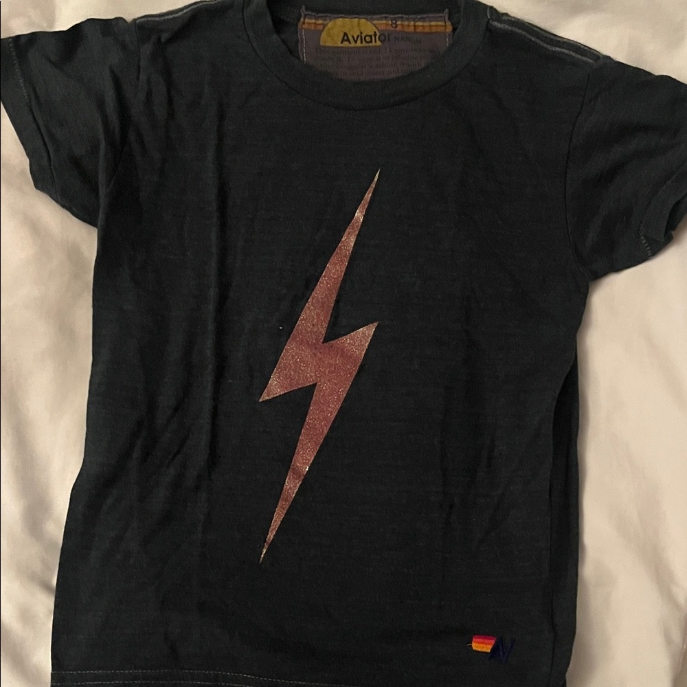 Aviator Nation Charcoal Tee with Copper Lightning Bolt
